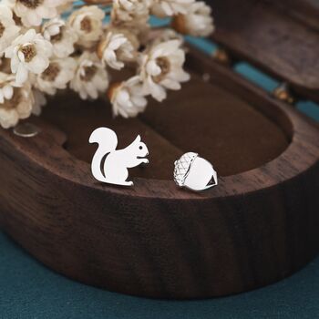 Mismatched Squirrel And Acorn Stud Earrings, 7 of 12