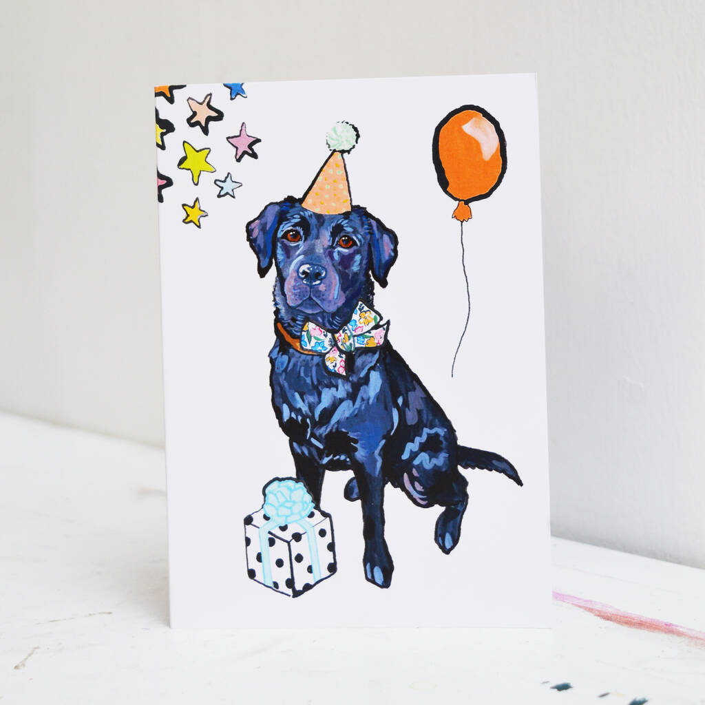 Black Labrador Birthday Card By Pet Portrait Illustration 