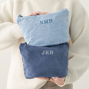 Embroidered Initials Washed Finish Pouch, 3 of 7