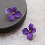Purple Hand Painted Flower Shaped Stud Earrings, thumbnail 1 of 3
