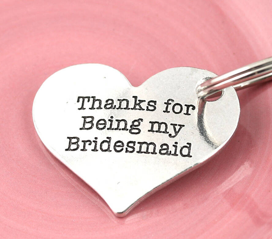 Image of Bridesmaid Thank You Gift Pewter Heart Key Ring