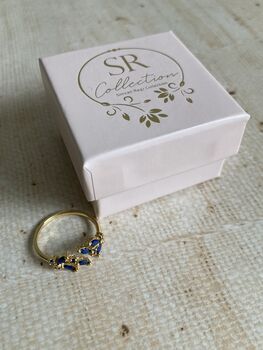 18 K Gold Adjustable Dainty Royal Blue Leaf Ring, 4 of 6