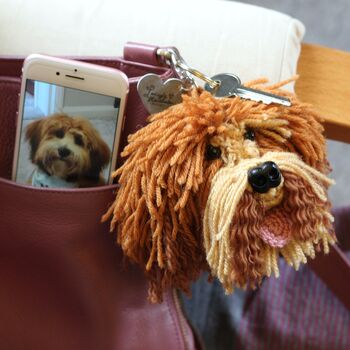 Personalised Crocheted Dog Head Bag Charm Keyring, 2 of 12