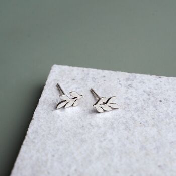Small Sterling Silver Delicate Leaf Stud Earrings, 2 of 6