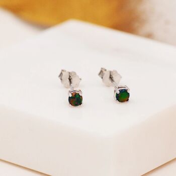 Black Opal Stud Earrings In Sterling Silver, 3 of 11