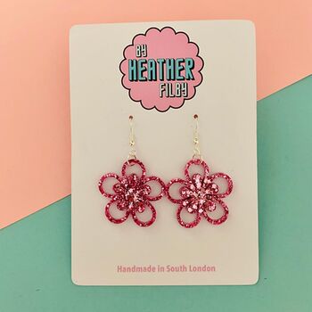 Floral Glitter Flower Earrings *More Colours Available*, 2 of 2