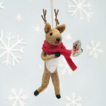 Personalised Felt Selfie Reindeer Christmas Decoration, 9 of 9