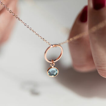 Rose Gold Plated Circle Necklace With Birthstone Charm, 4 of 8