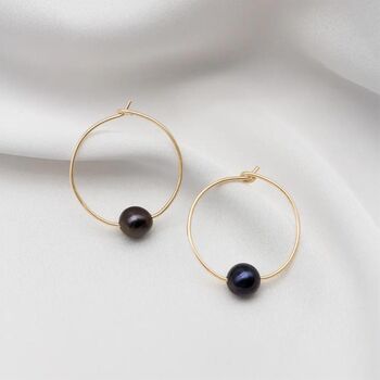 Black Pearl Hoop Earrings Mia Hoops, 2 of 2