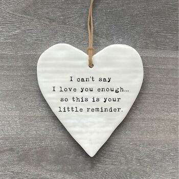 'I Can't Say…' Hanging Ceramic Heart Decoration, 2 of 3