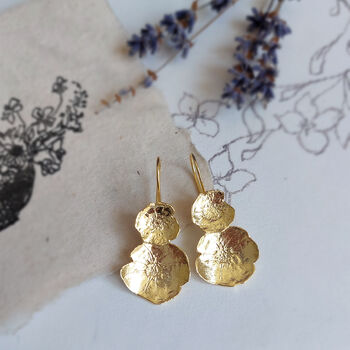 Statement Pressed Flower Earrings Gold Plated, 10 of 12