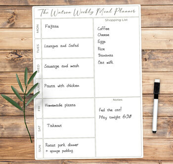 Personalised Weekly Meal Planner Dry Wipe Whiteboard, 2 of 7