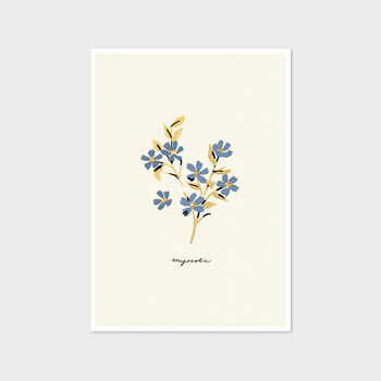 Blue Floral Forget Me Not Cottage Botanical Print, 2 of 5