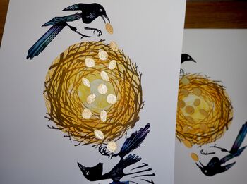 Two For Luck Reversible Magpie Linocut And Screenprint, 3 of 3