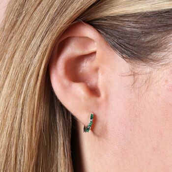 Green Crystal Huggie Hoop Earrings, 2 of 9