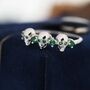 Sterling Silver Triple Skull Ring With Emerald Green Cz, thumbnail 5 of 10