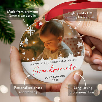 Baby's First Christmas Photo Ornament For Grandparents, 3 of 8