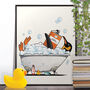Penguin In The Bath, Funny Toilet Art, thumbnail 1 of 8