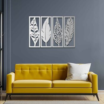 Four Panel Wooden Feather Design Wall Decor Handmade In The UK, 6 of 9