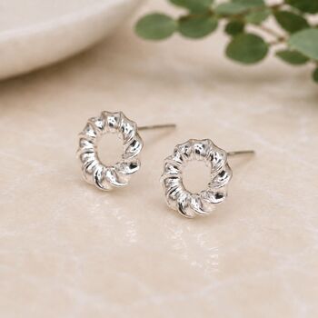 Sterling Silver Twisted Circle Stud Earrings, 2 of 6