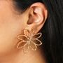 Oversized Hammered Flower Outline Stud Earrings In Gold, thumbnail 3 of 4