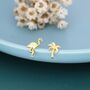 Mismatched Palm Tree And Flamingo Stud Earrings In Sterling Silver, thumbnail 2 of 12