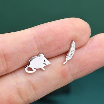 Sterling Silver Mouse And Wheat Stud Earrings, 4 of 11