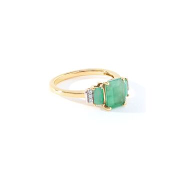 Yellow Gold Octagon Emerald And Diamond Trilogy Ring, 4 of 6