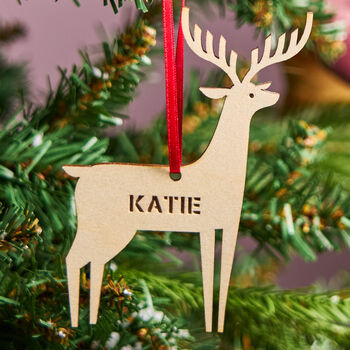Wooden Personalised Reindeer Christmas Decoration, 2 of 3