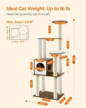 Cat Tree 165 Cm Modern Cat Tower Washable Cat Furniture, 12 of 12