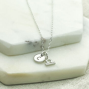 Silver Plated Libra, Initial And Birthstone Necklace, 3 of 6