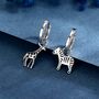 Sterling Silver Mismatched Zebra And Giraffe Hoop Earrings, thumbnail 1 of 12