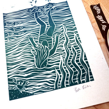 Wild Swimming Lino Print, 4 of 4