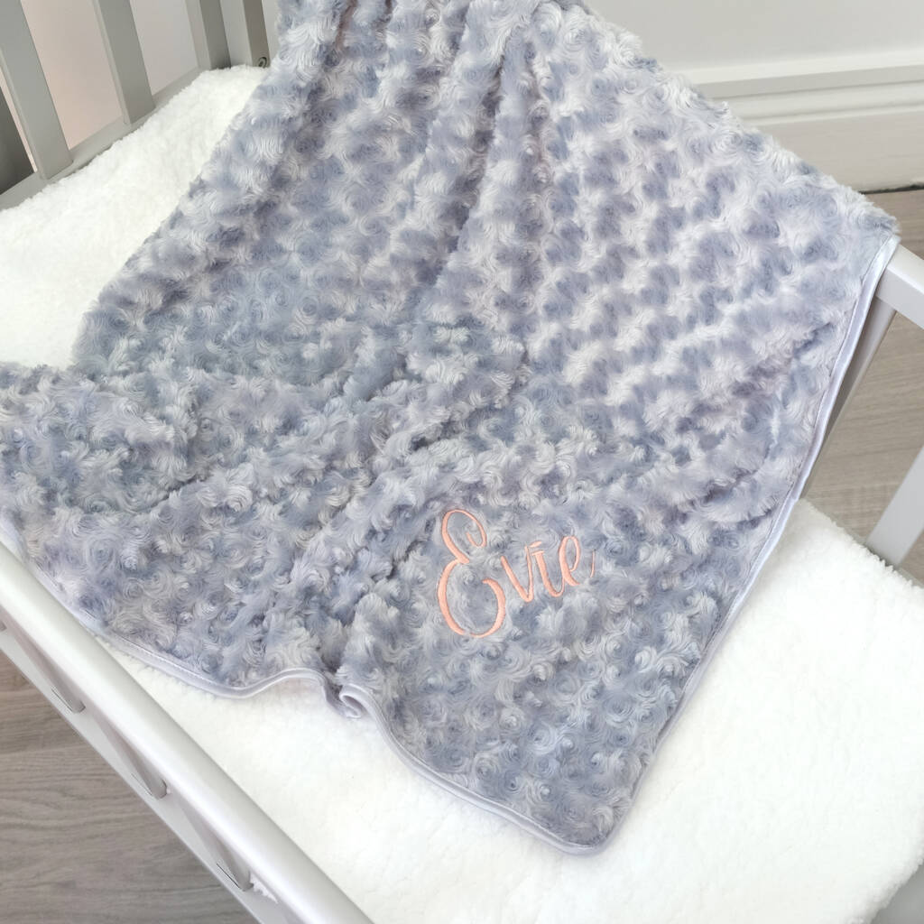 Personalised Grey Fluffy Rose Baby Blanket By 1st Birthday Gifts