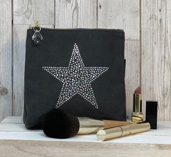 Star Grey Canvas Sparkly Make Up Bag, 3 of 3
