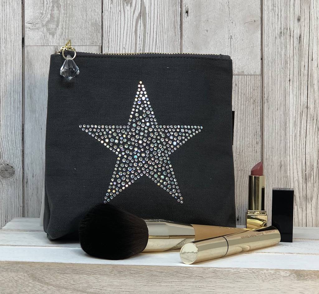 Star Grey Canvas Sparkly Make Up Bag, 1 of 6
