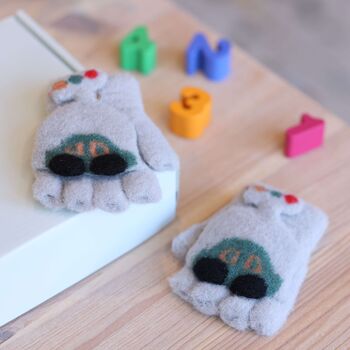 Toddler's Convertible Gloves With Mitten Caps – Soft Fleece Car Design, 4 of 10