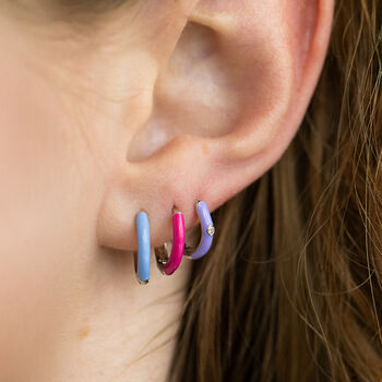 Sterling Silver Colourful Enamel Hoop Earrings, 2 of 12
