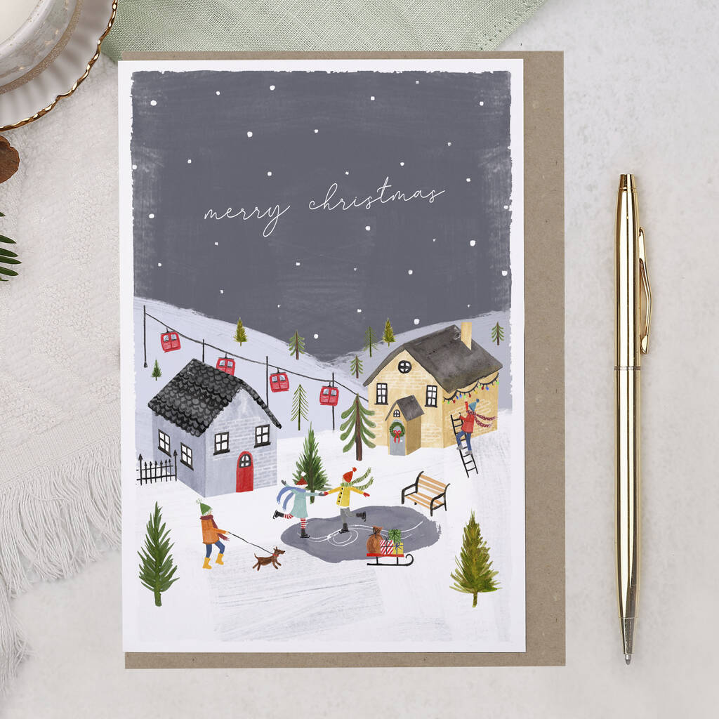 Ice Skater Village Christmas Card Bundle Or Single Card By Making Meadows