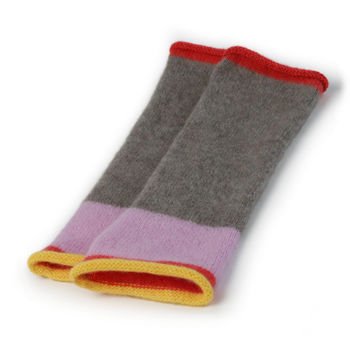 Pure Cashmere Wristwarmers With Stripe, 2 of 3