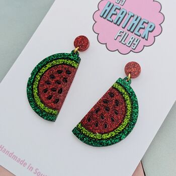 Watermelon Glittery Earrings, 3 of 4