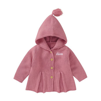 Personalised Pink Knitted Flare Hooded Cardigan, 2 of 9