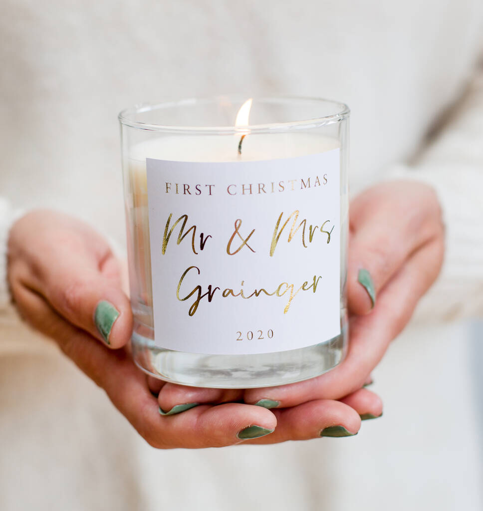 First Christmas Married Couple Personalised Candle By Little Cherub