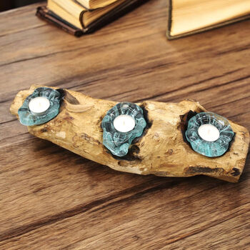 Molten Glass Candle Holder Triple Tealight Holder, 6 of 12