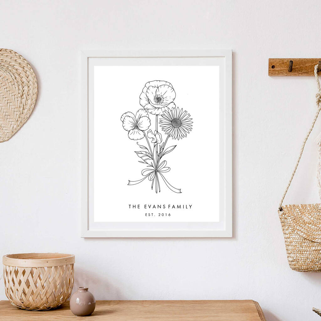 Personalised Birth Flower Art By Lara Vinck Designs