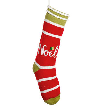 Personalised Noel Candy Cane Stripe Knit Stocking, 3 of 9