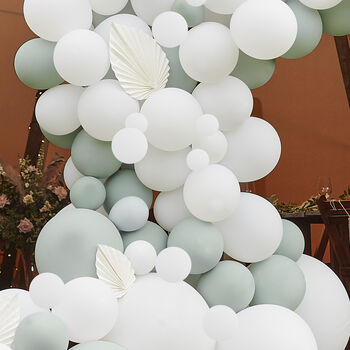 Luxe Sage And White Balloon Arch With White Fans, 2 of 3