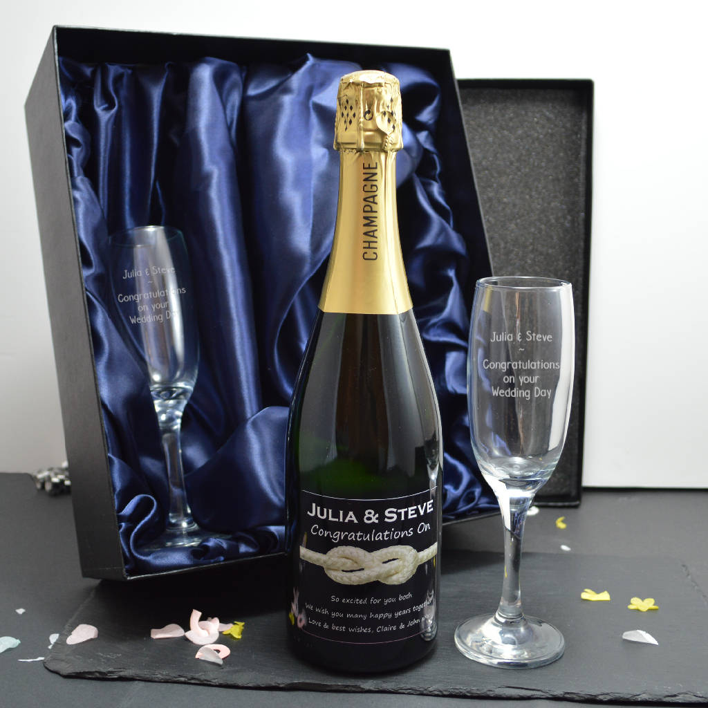 Tie The Knot Design Personalised Champagne Gift Set By