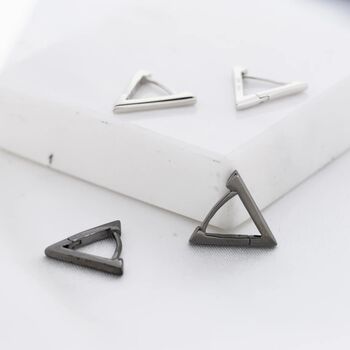 Sterling Silver Triangle Huggie Hoop Earrings, 7 of 12
