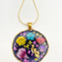 Vintage Pendant Necklace With Real Flowers In Black Lacquer, thumbnail 3 of 12